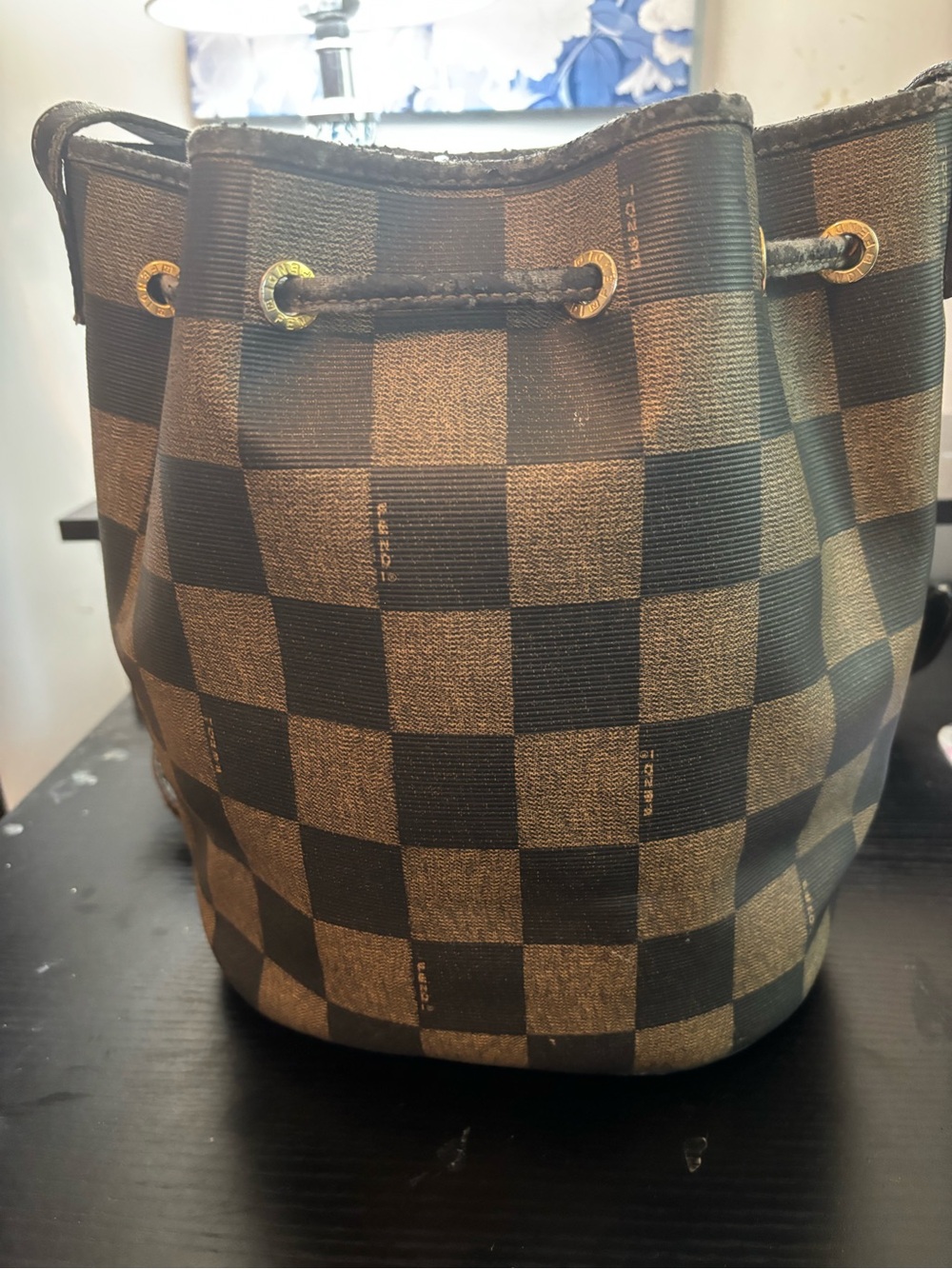 RARE Archival Vintage 80s Fendi Check Bucket Bag Authentic Pequin Scacchi Print! - Picture 4 of 14